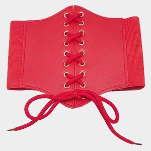 Red & Gold Wide Waist Corset Statement Belt